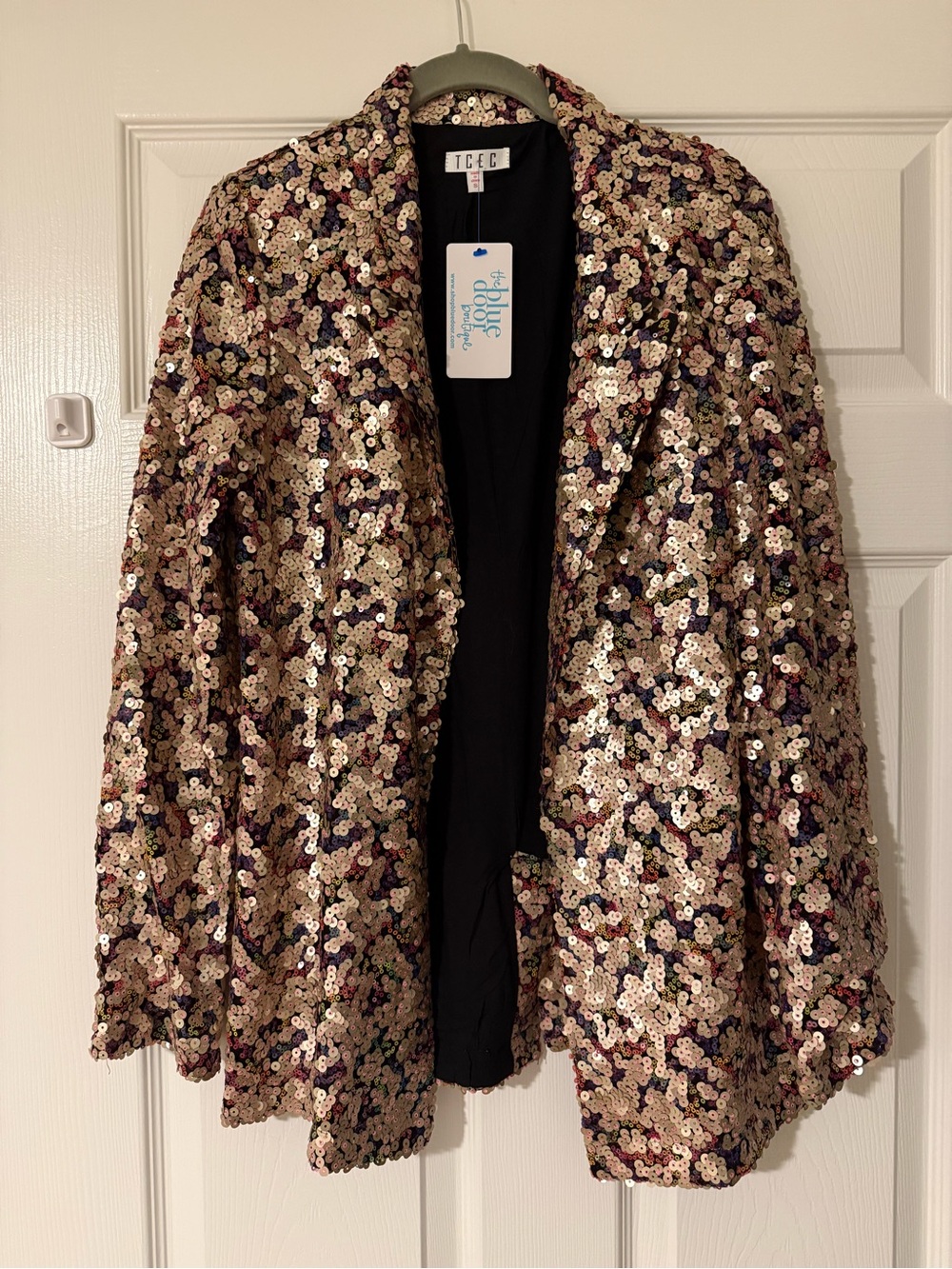 Sequin Open-Front Jacket in Gold and Multi
